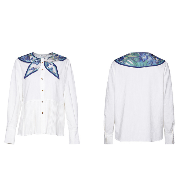 【4color】ゴッホのアートプリント入りプリーツシャツ X-516