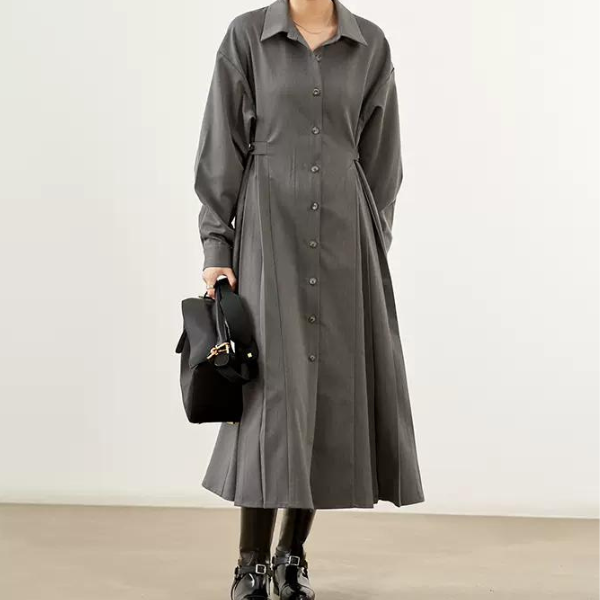 【2color】サイドプリーツフレアワンピース w-058