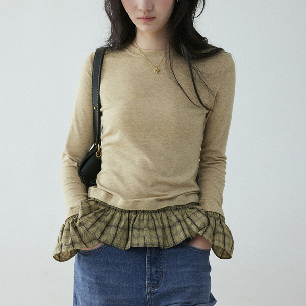 チェック柄ティアードデザインスリムトップ《Z00836》