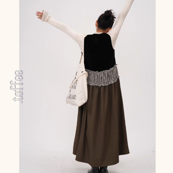 チェック柄切替ノースリーブAラインワンピース《Z00939》