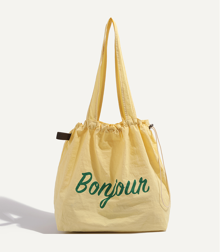 【4color】“Bonjour” レタープリントドローストリングトートバッグ 《Z00802》
