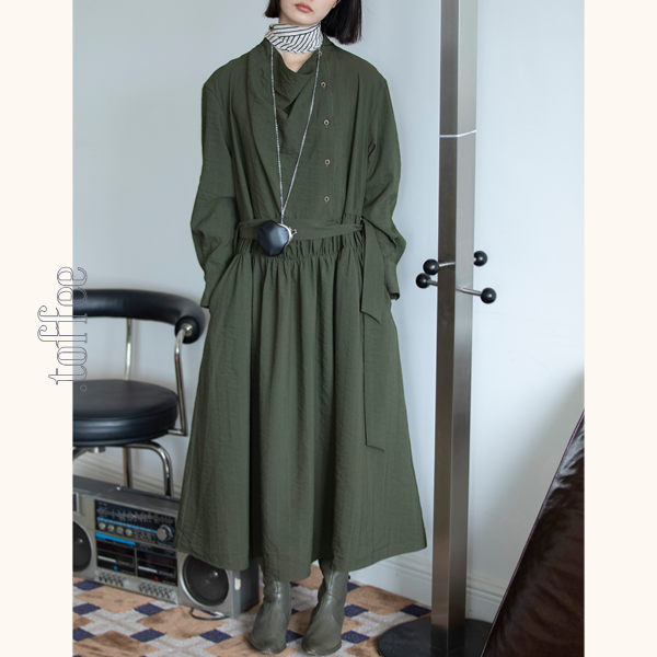 【2color】斜め前立てロングワンピース Z00551