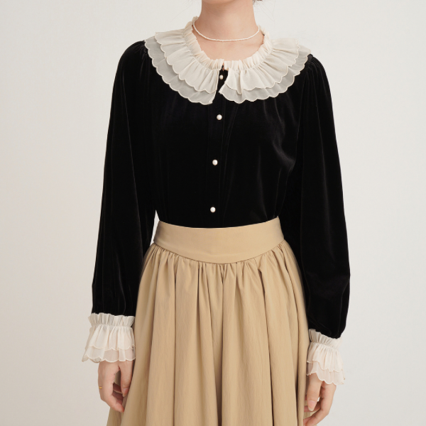 フレンチベルベットレースブラウスX-384