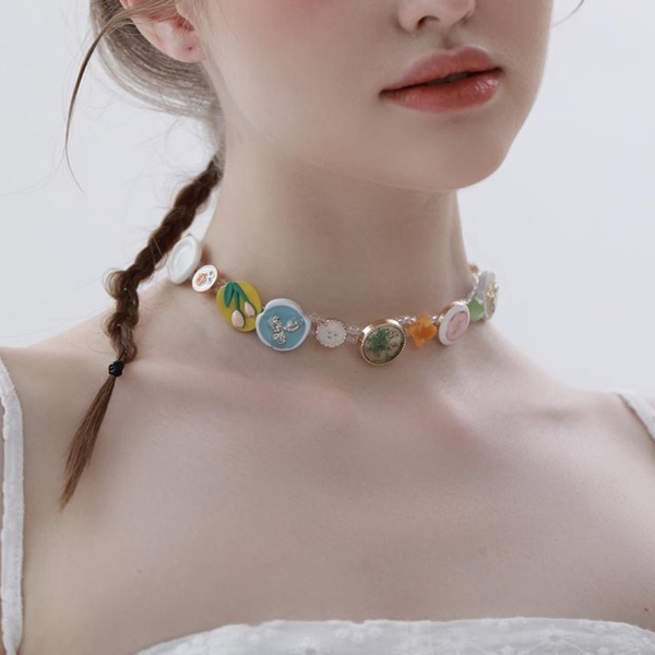 マルチカラーボタンネックレス Z00579
