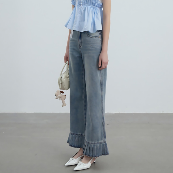 プリーツヘムデニムフレアパンツ Z00446