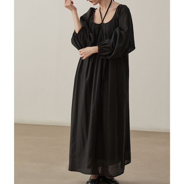 【2color】ホルターネックタックワンピース X-071