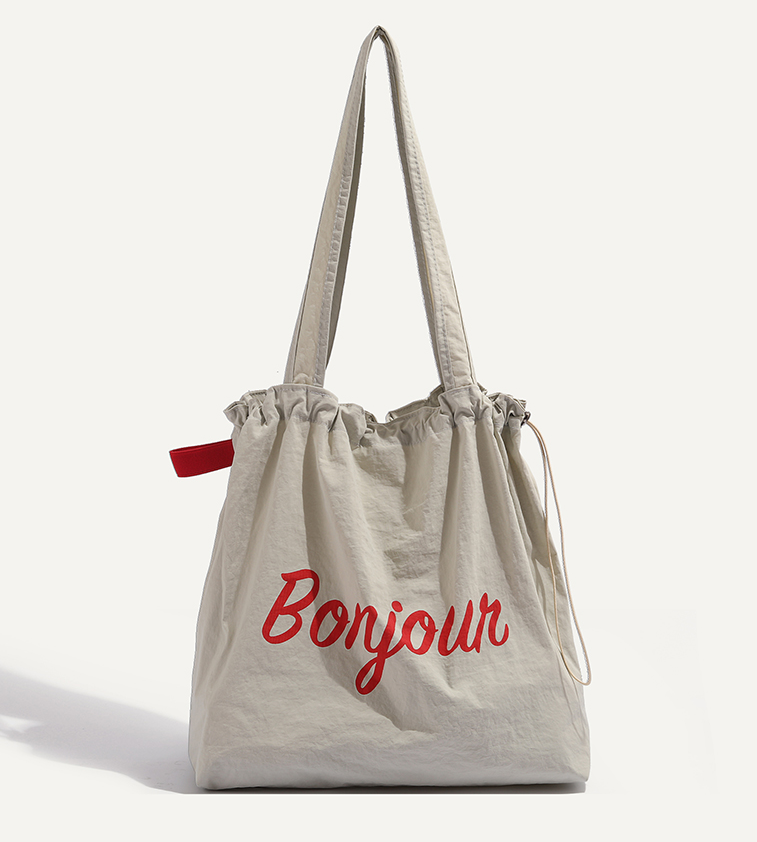 【4color】“Bonjour” レタープリントドローストリングトートバッグ 《Z00802》