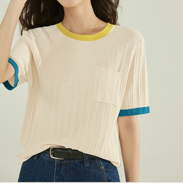 コントラストカラーニットトップス Z00198