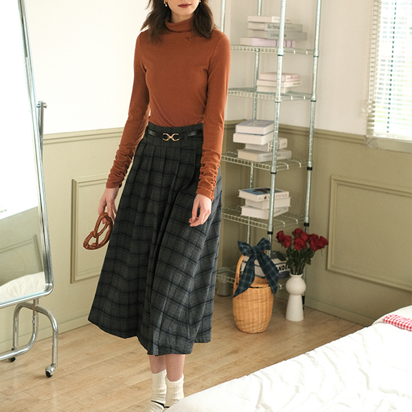 チェック柄Aラインロングスカート Z00492