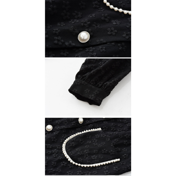 ふくれジャガードのブラックミニワンピース X-381