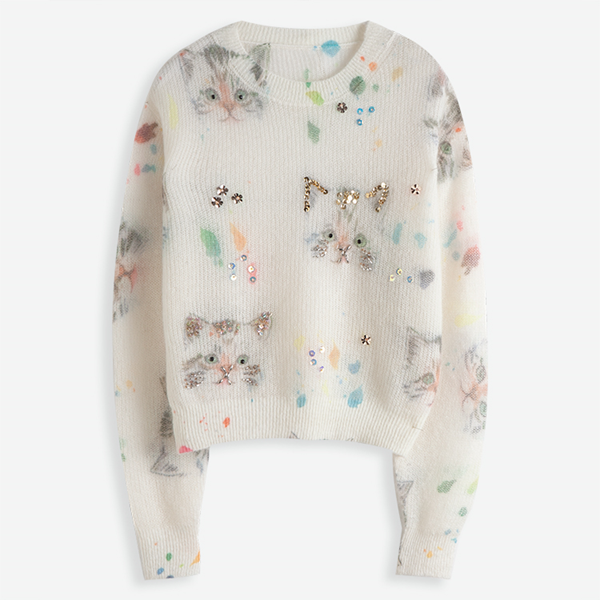 ビジュー&キャットニットプルオーバー Z00595