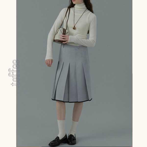 【2color】コントラストカラーヘムプリーツスカート《Z00834》