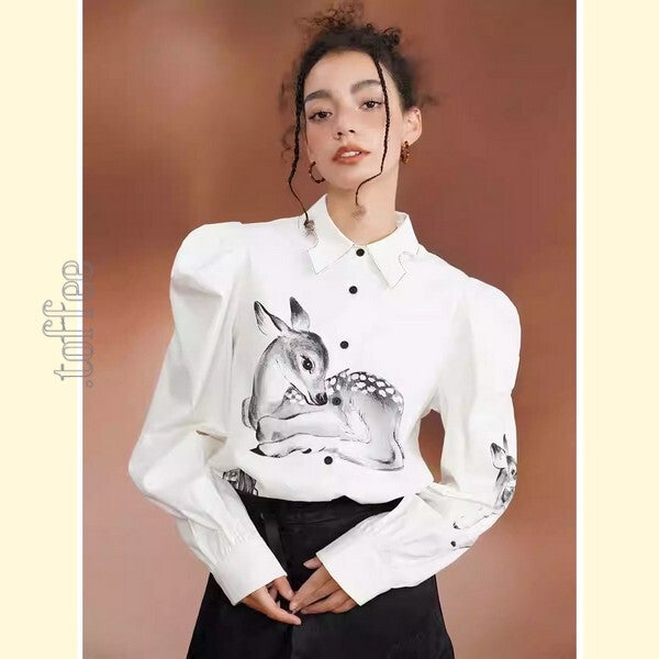 【2color】月明かりのバンビが踊る:オリエンタルな世界へ誘うブラウス C0185