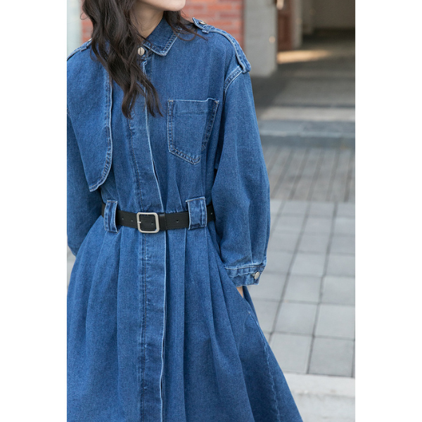 イレギュラーフラップデニムワンピース w-038