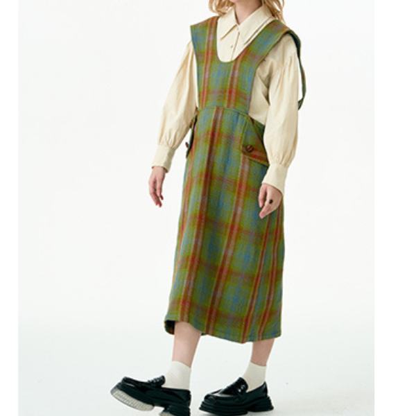 チェックパターンサスペンダースカート X-448