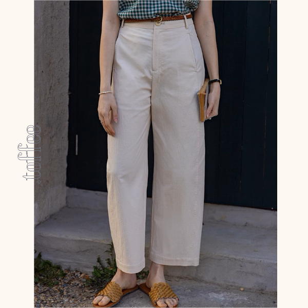 【3color】ベルトループ付きハイウエストストレートクロップドパンツ《Z00870》