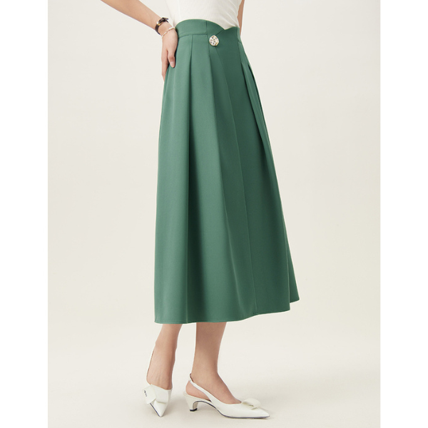 【2color】ゴールドボタン付きハイウエストAラインスカート Z00094
