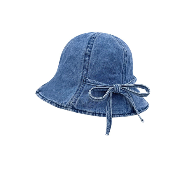 【3color】リボン付きウオッシュデニムドームハット Z00159