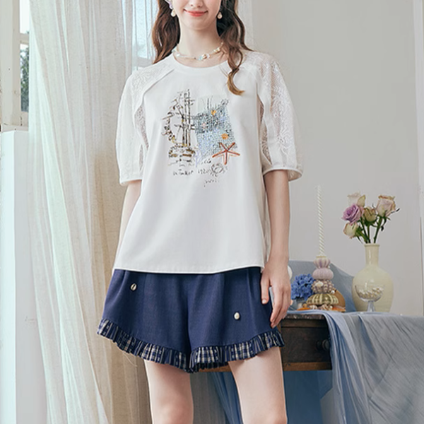 マリンテイストメッシュスリーブトップ《Z00973》