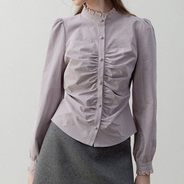 パール&レースネックシャーリングロングスリーブシャツ 《Z00721》