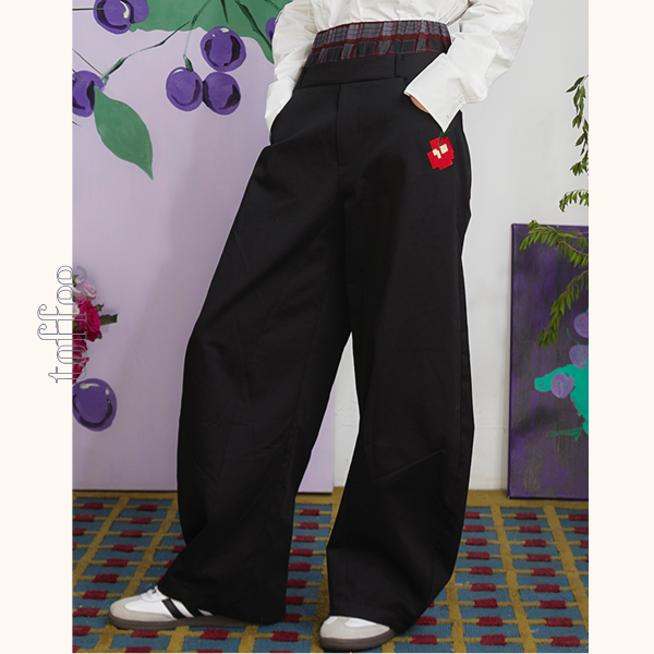 チェリー刺繍重ね着風テーパードパンツ 《Z00699》