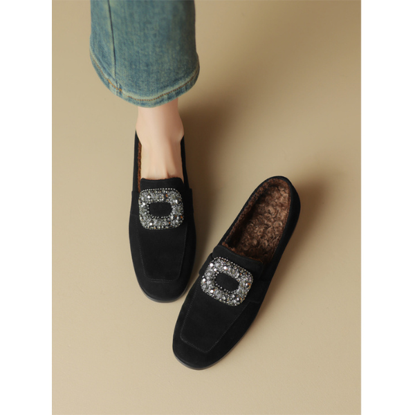 【2color】スクエアビジューバックル付きローファー X-484