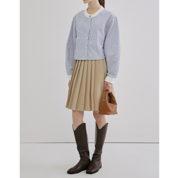 ストライプバンドカラークロップドシャツ X-380