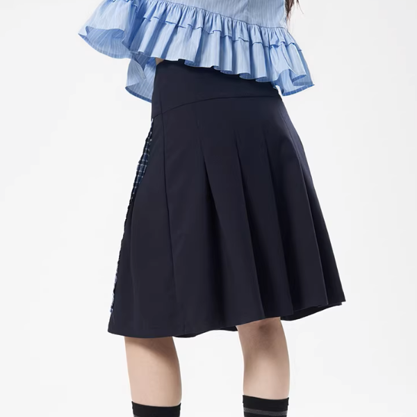 チェック切り替えアートプリントスカート《Z01111》