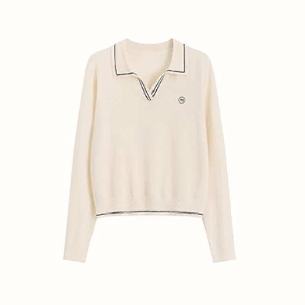 【2color】レトロ配色ポロカラーニットプルオーバー《Z01115》