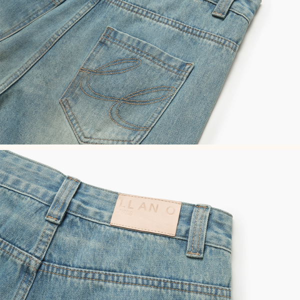 刺繍入りワイドデニムパンツ《Z01097》