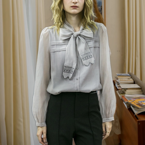 詩集入りリボンタイのクラシックシャツ《Z01095》