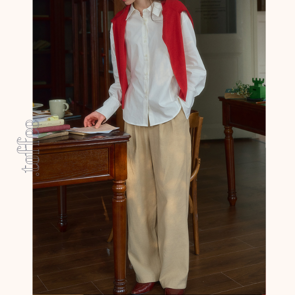 レトロ調シングルブレストベスト&ハイウエストワイドパンツセットアップ 《Z00815》