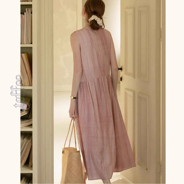 くすみピンクのノースリーブワンピース《Z01044》