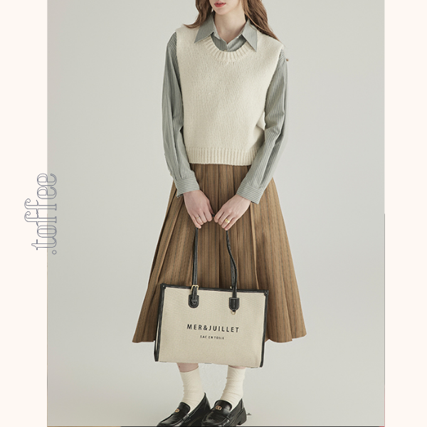 ストライプ柄ダブルブレストテーラードジャケット&ハイウエストプリーツスカートセットアップ 《Z00777》