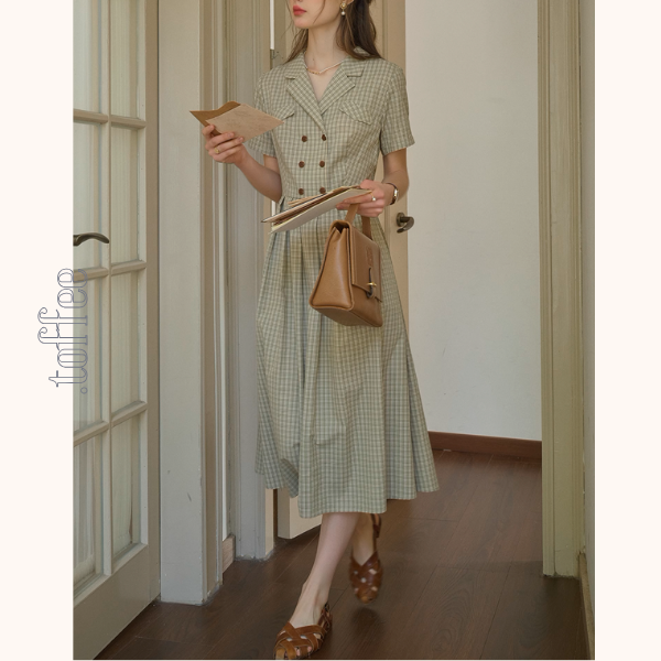 ダブルブレストチェック柄トレンチワンピース《Z00901》