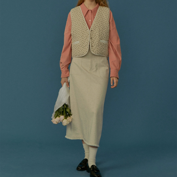 フリンジ付きAラインミモレ丈スカート Z00068