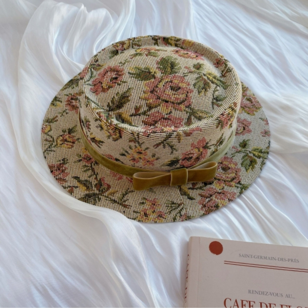 【3color】ゴブラン織り花柄ヴィンテージハット Z00058