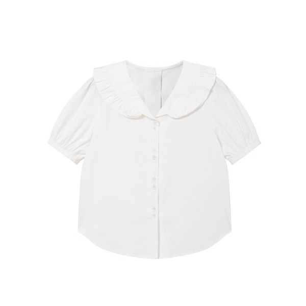 フリル襟が揺れるホワイトブラウス《Z01083》