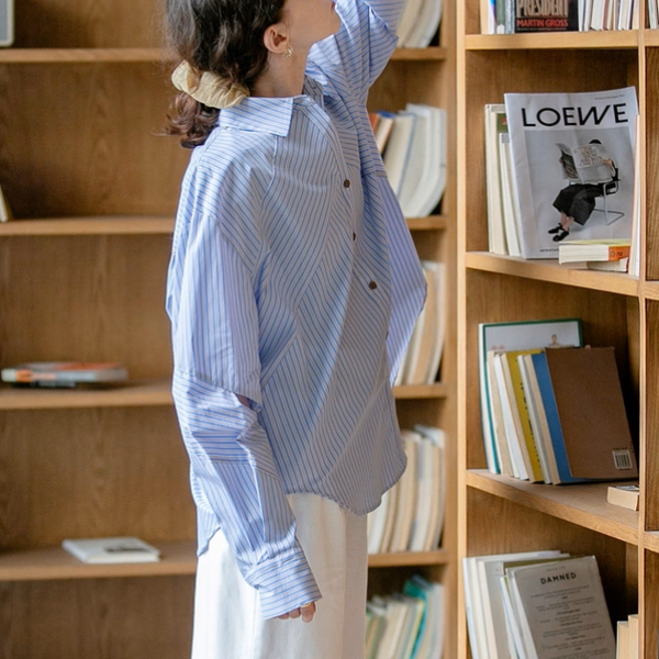 爽やかブルーストライプオーバーサイズシャツ《Z01096》