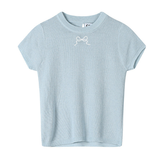 【4color】リボン半袖ニットトップ Z00285