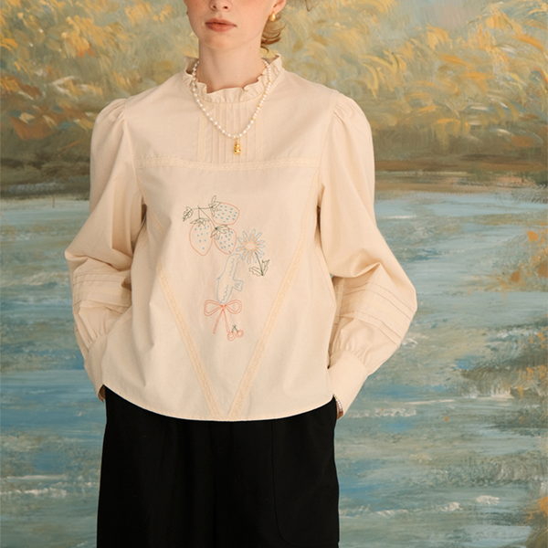 レース&刺繍コットンブラウス 《Z00623》