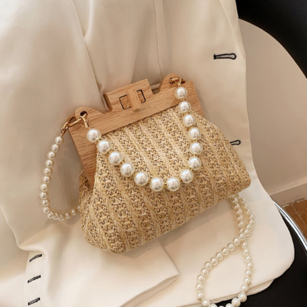 【3color】パールストラップエレガントストローバッグ X-274