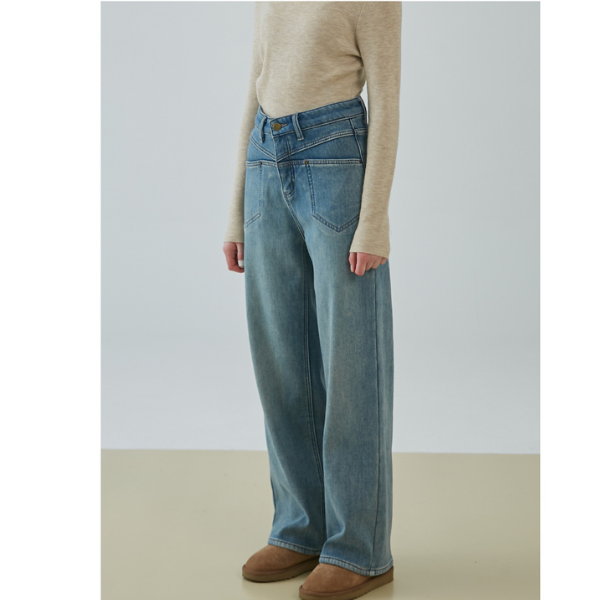 【2color】ハイウエストカジュアルストレートジーンズ X-482