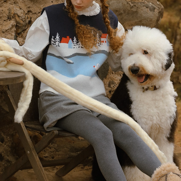 冬景色を描くレトロニットベスト《Z01082》