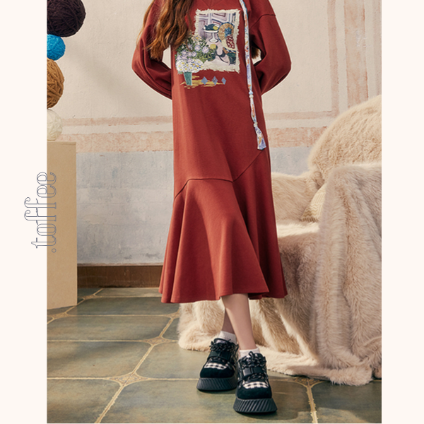 【2color】Vネックスウェットワンピース 《Z00683》