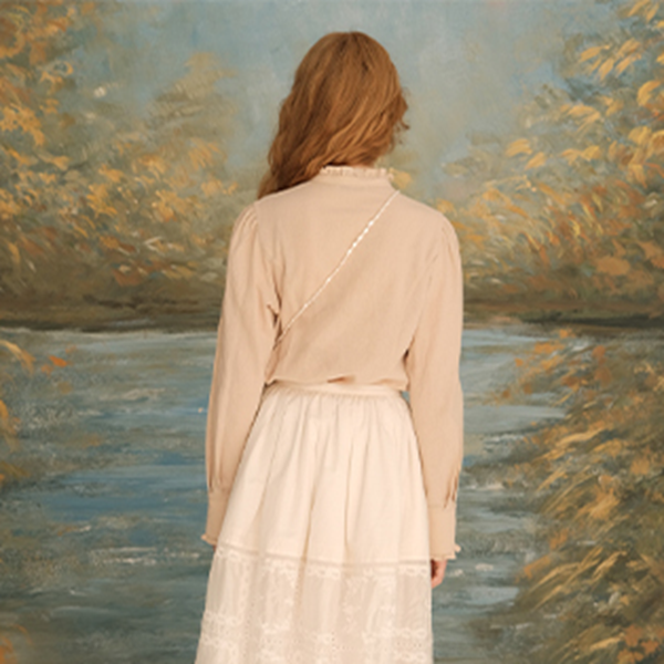 【2color】フリルネックショートブラウス 《Z00618》