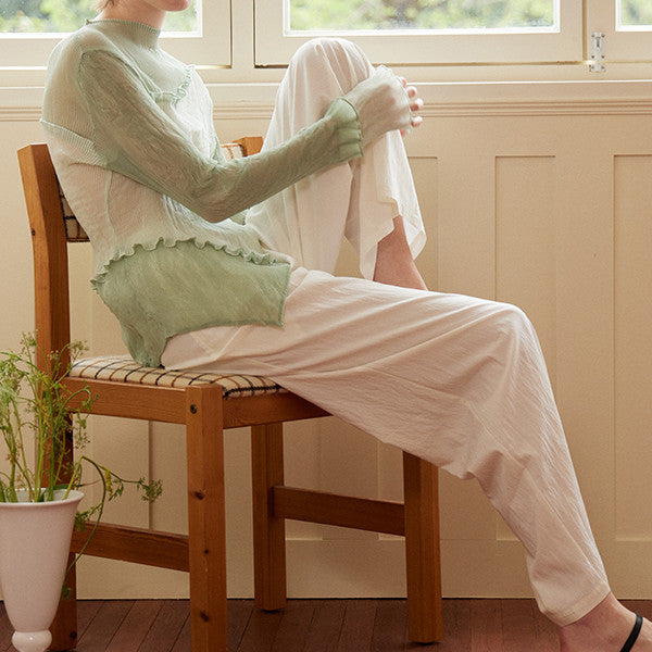 フリル付きミントグリーンシースルートップ Z00264