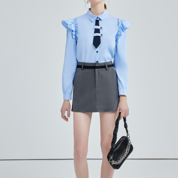ショートネクタイフリルショルダーシャツ w-154