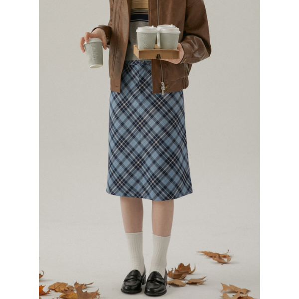 タータンチェックハイウエストミドル丈スカート X-440