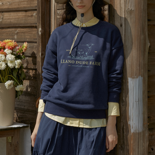 牧場プリントのレトロスウェットプルオーバー《Z01079》